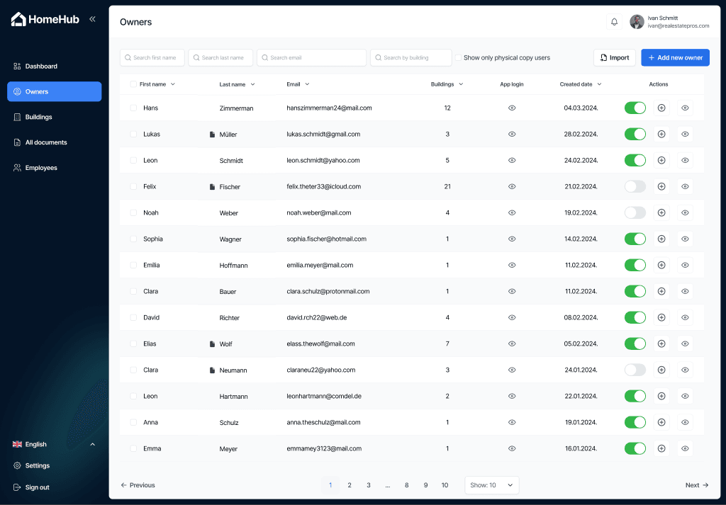 Homehub owners list