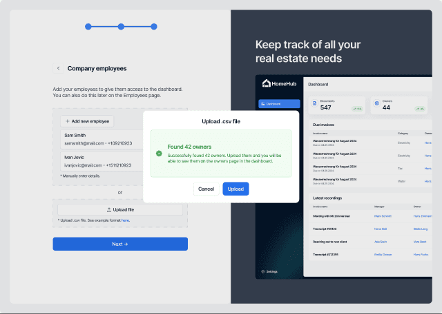Homehub sign-up importing owners from a CSV file