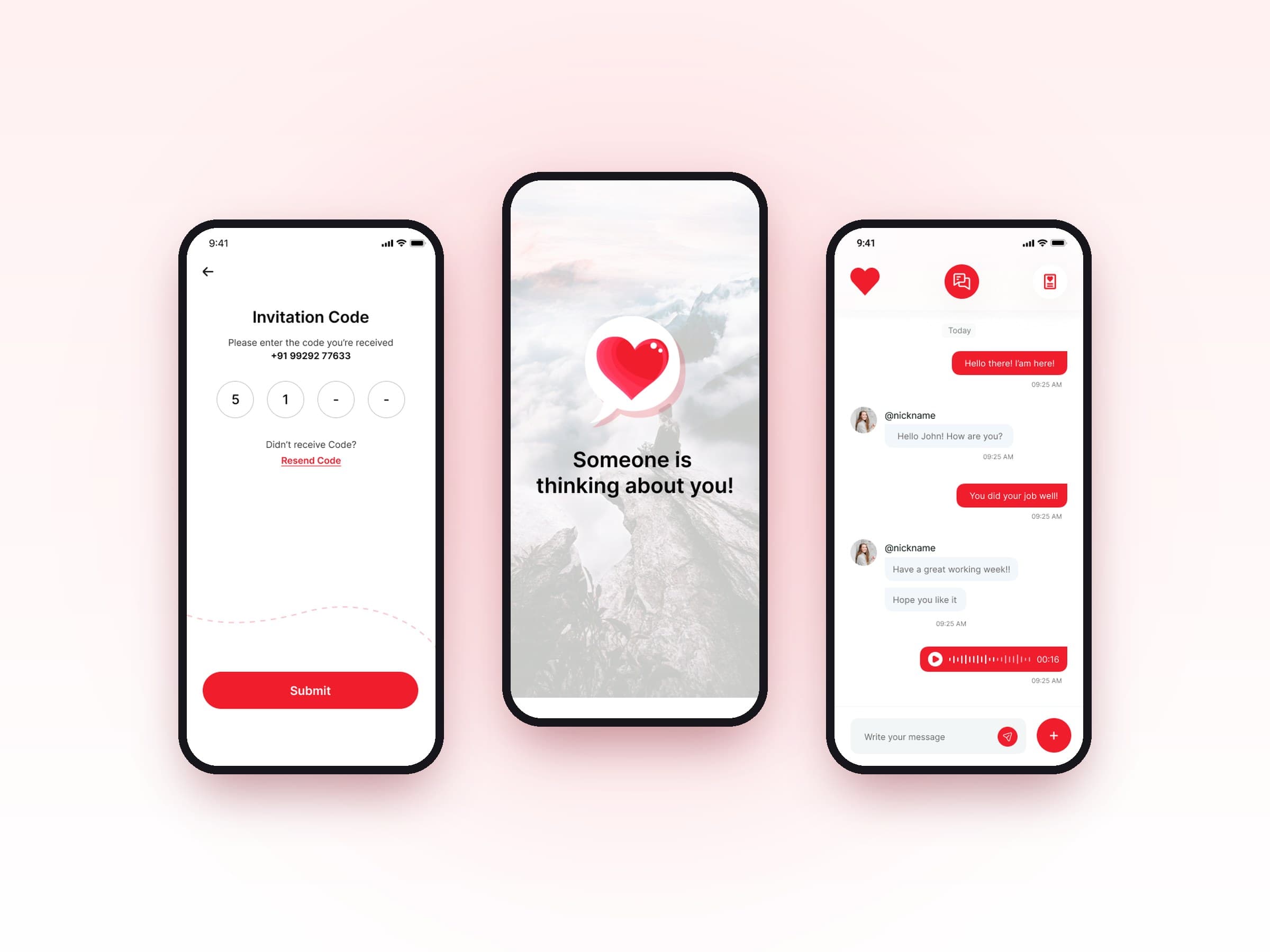 Thinking of You partner invite code, "Someone is thinking about you" ping and chat