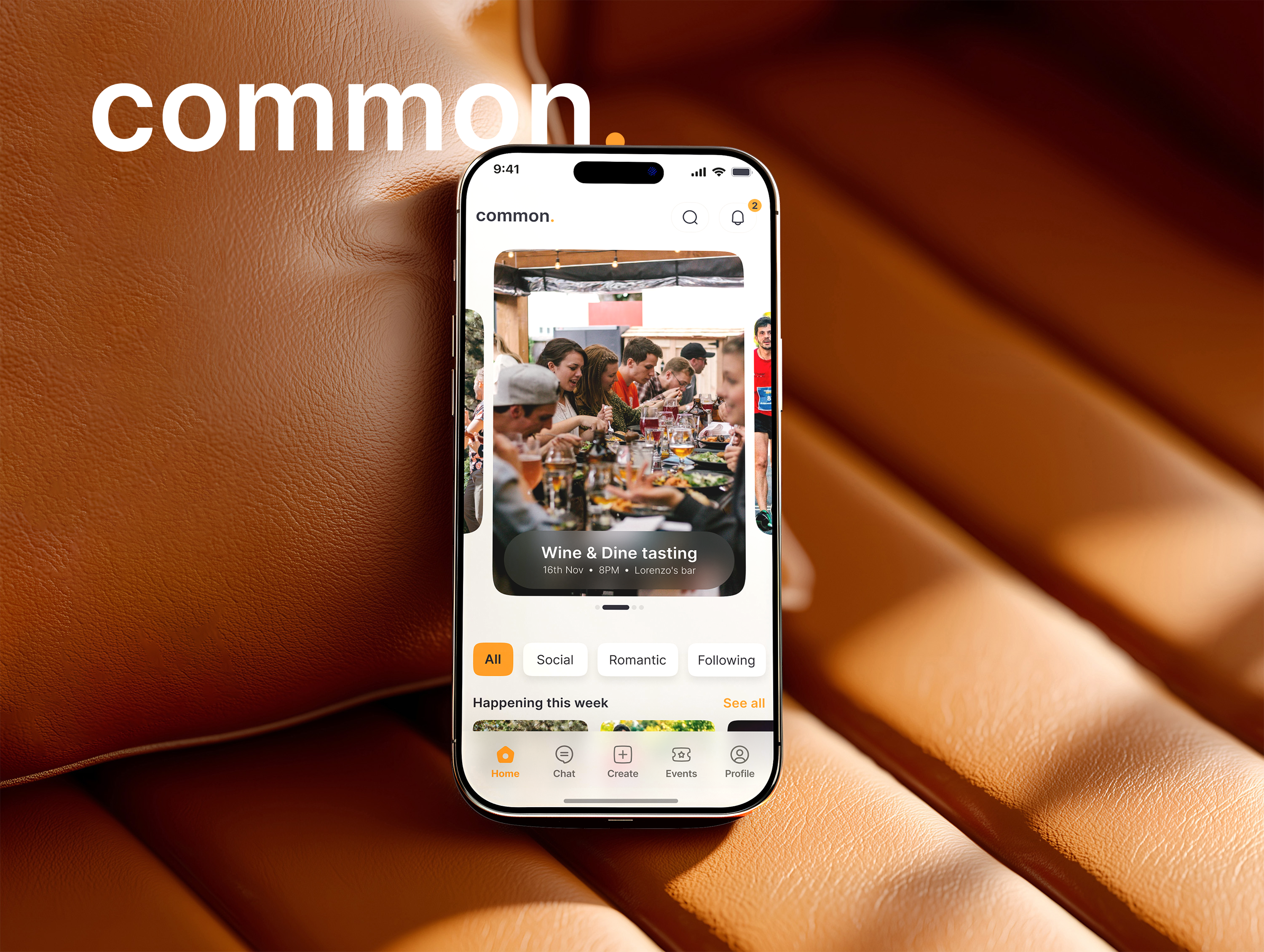 Common app home screen with local events happening this week