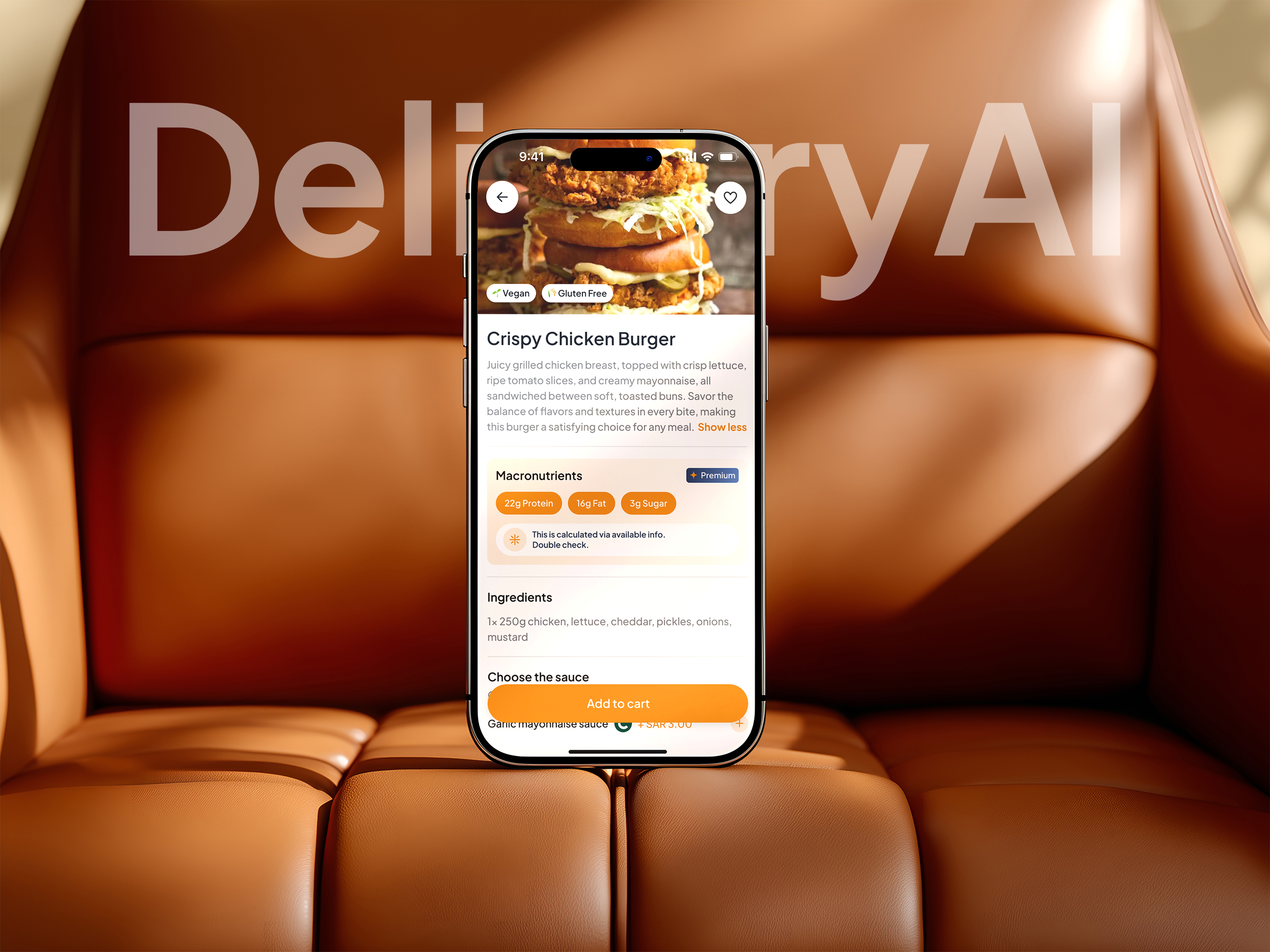 DeliveryAI meal details with macronutrients and ingredients
